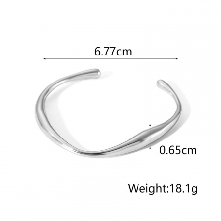 Picture of Wholesale 304 Stainless Steel Open Cuff Bangles Bracelets, Silver Tone Eco-friendly, Women's Stylish Simple & Casual Gift Jewelry Supply, 6.8cm Dia., 1 Piece