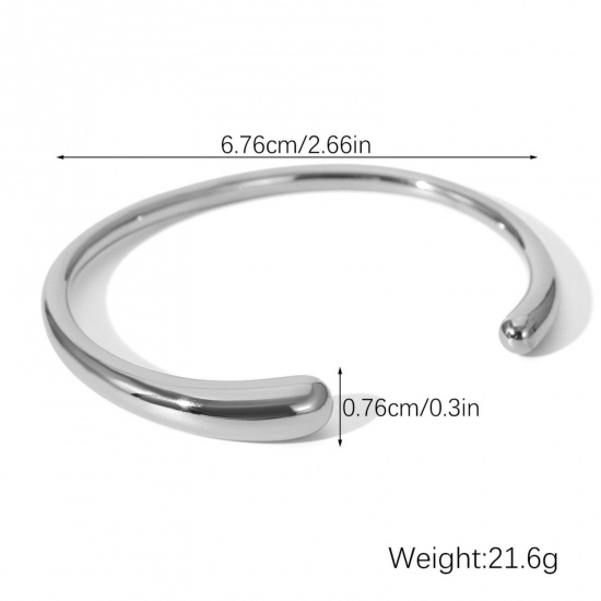 Picture of Wholesale 304 Stainless Steel Open Cuff Bangles Bracelets, Silver Tone Eco-friendly, Women's Stylish Simple & Casual Gift Jewelry Supply, 6.8cm Dia., 1 Piece