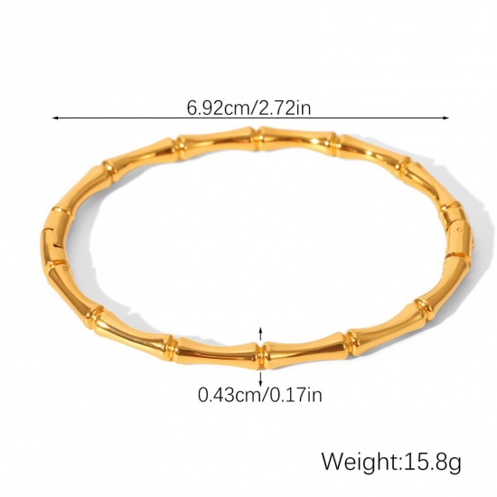 Picture of Wholesale Bamboo-shaped 304 Stainless Steel Bangles Bracelets, 18K Gold Plated Eco-friendly PVD Vacuum Plating, Women's Stylish Simple & Casual Gift Jewelry Supply, 6.9cm Dia., 1 Piece