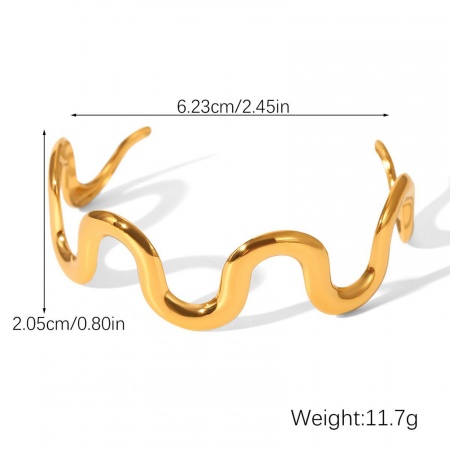 Picture of Wholesale Wave 304 Stainless Steel Open Cuff Bangles Bracelets, 18K Gold Plated Eco-friendly PVD Vacuum Plating, Women's Stylish Simple & Casual Gift Jewelry Supply, 6.2cm Dia., 1 Piece