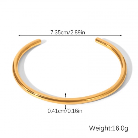 Picture of Wholesale 304 Stainless Steel Open Cuff Bangles Bracelets, 18K Gold Plated Eco-friendly PVD Vacuum Plating, Women's Stylish Simple & Casual Gift Jewelry Supply, 7.4cm Dia., 1 Piece