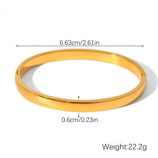 Picture of Wholesale 304 Stainless Steel Bangles Bracelets, 18K Gold Plated Eco-friendly PVD Vacuum Plating, Women's Stylish Simple & Casual Gift Jewelry Supply, 6.6cm Dia., 1 Piece