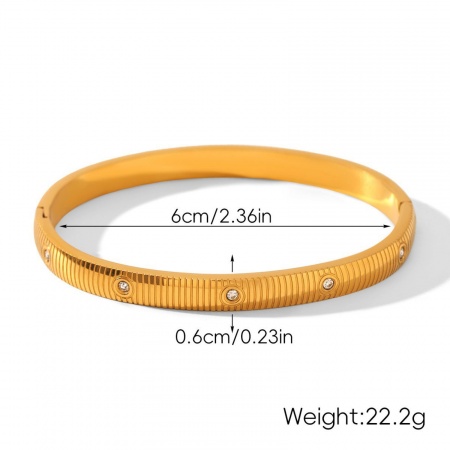 Picture of Wholesale Clear Rhinestone 304 Stainless Steel Bangles Bracelets, 18K Gold Plated Eco-friendly PVD Vacuum Plating, Women's Stylish Simple & Casual Gift Jewelry Supply, 6cm Dia., 1 Piece