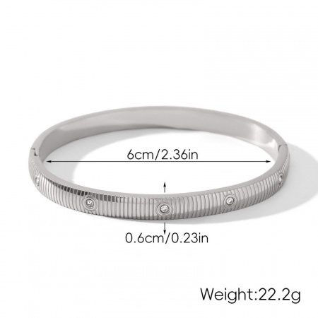 Picture of Wholesale Clear Rhinestone 304 Stainless Steel Bangles Bracelets, Silver Tone Eco-friendly, Women's Stylish Simple & Casual Gift Jewelry Supply, 6cm Dia., 1 Piece