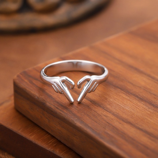 Picture of Wholesale Women's Gift Open Adjustable Rings, Silver Tone 201 Stainless Steel, Eco-friendly Stylish Dainty Jewelry Supply 20mm(US Size 10.25), 1 Piece