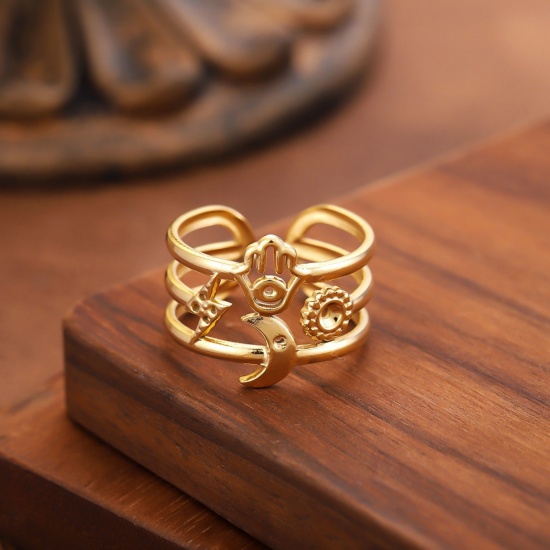 Picture of Wholesale Women's Gift Open Adjustable Rings, 18K Gold Plated 201 Stainless Steel, Eco-friendly Stylish Dainty Jewelry Supply 20mm(US Size 10.25), 1 Piece