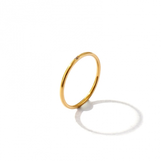 Picture of Wholesale Women's Gift Clear Rhinestone Unadjustable Rings, 18K Gold Plated 201 Stainless Steel, Vacuum Plating Exquisite Minimalist Jewelry Supply, 18.1mm(US Size 8), 1 Piece