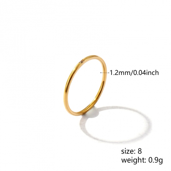 Picture of Wholesale Women's Gift Clear Rhinestone Unadjustable Rings, 18K Gold Plated 201 Stainless Steel, Vacuum Plating Exquisite Minimalist Jewelry Supply, 18.1mm(US Size 8), 1 Piece