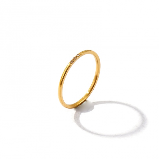 Picture of Wholesale Women's Gift Clear Rhinestone Unadjustable Rings, 18K Gold Plated 201 Stainless Steel, Vacuum Plating Exquisite Minimalist Jewelry Supply, 18.1mm(US Size 8), 1 Piece