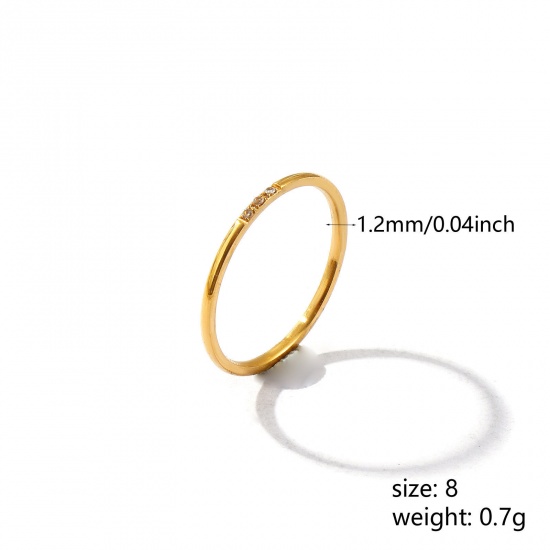 Picture of Wholesale Women's Gift Clear Rhinestone Unadjustable Rings, 18K Gold Plated 201 Stainless Steel, Vacuum Plating Exquisite Minimalist Jewelry Supply, 18.1mm(US Size 8), 1 Piece
