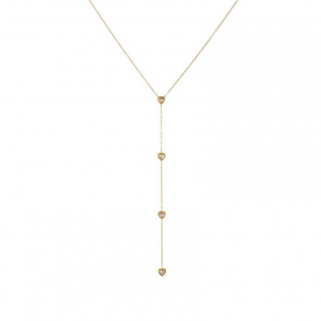 Picture of Wholesale Heart Tassel Pendant Charm Necklace, 18K Gold Plated 304 Stainless Steel & Rhinestone Women's Vacuum Plating Stylish Dainty Gift Jewelry For Retailer 41cm(16.1") + 5.5cm(2.2") long, 1 Piece