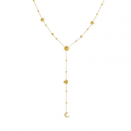 Immagine di All'Ingrosso Sole & Luna Nappine Collana con Ciondolo, Placcato Oro 18K 304 Acciaio Inossidabile Donne Placcatura Sottovuoto Elegante Elegante Regalo Gioielli Per Rivenditore 40cm + 6cm Lunghezza, 1 Pz