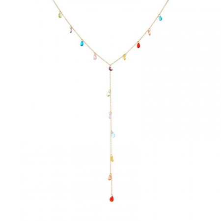 Picture of Wholesale Drop Tassel Station Necklace, 18K Gold Plated 304 Stainless Steel & Glass Women's Vacuum Plating Stylish Dainty Gift Jewelry For Retailer, 45cm(17.7") + 5.5cm(2.2") long, 1 Piece