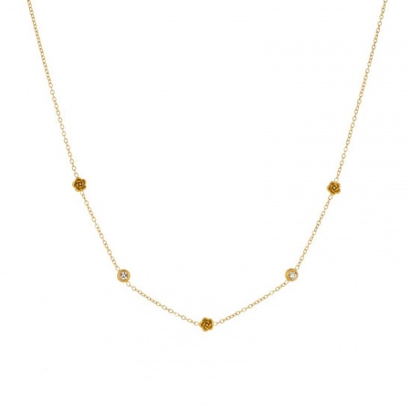 Picture of Wholesale Rose Flower Station Necklace, 18K Gold Plated 304 Stainless Steel & Rhinestone Women's Vacuum Plating Stylish Dainty Gift Jewelry For Retailer, 41cm(16.1") + 5cm(2") long, 1 Piece