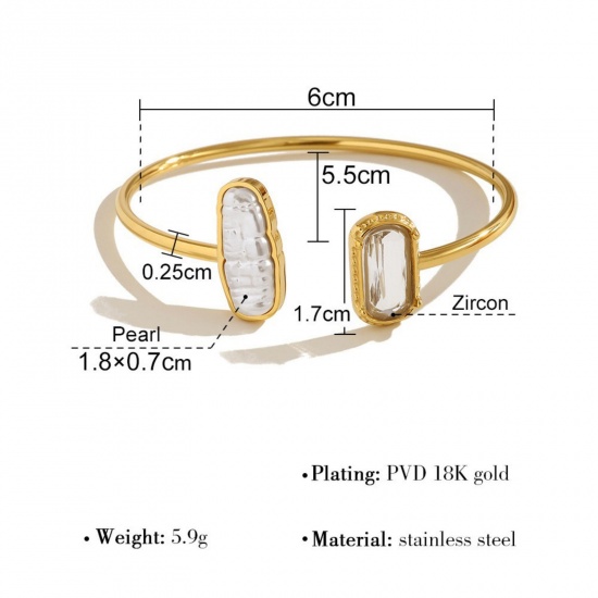 Picture of Wholesale Women's Gift White Acrylic Imitation Pearl Bangles Bracelets, 18K Gold Plated 304 Stainless Steel, Eco-friendly PVD Vacuum Plating Stylish Dainty Jewelry Supply 1 Piece