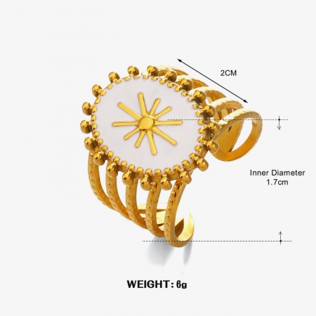 Picture of Wholesale Women's Gift Star White Enamel Open Rings, 18K Gold Plated 304 Stainless Steel, Vacuum Plating Galaxy Dainty Jewelry Supply 17mm(US Size 6.5), 1 Piece