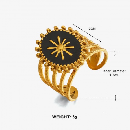 Picture of Wholesale Women's Gift Star Black Enamel Open Rings, 18K Gold Plated 304 Stainless Steel, Vacuum Plating Galaxy Dainty Jewelry Supply 17mm(US Size 6.5), 1 Piece