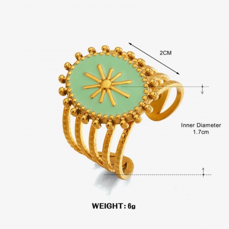 Picture of Wholesale Women's Gift Star Cyan Enamel Open Rings, 18K Gold Plated 304 Stainless Steel, Vacuum Plating Galaxy Dainty Jewelry Supply 17mm(US Size 6.5), 1 Piece