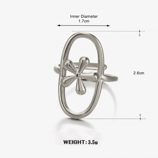 Picture of Wholesale Women's Gift Flower Open Rings, Silver Tone 304 Stainless Steel, Eco-friendly Stylish Dainty Jewelry Supply 17mm(US Size 6.5), 1 Piece
