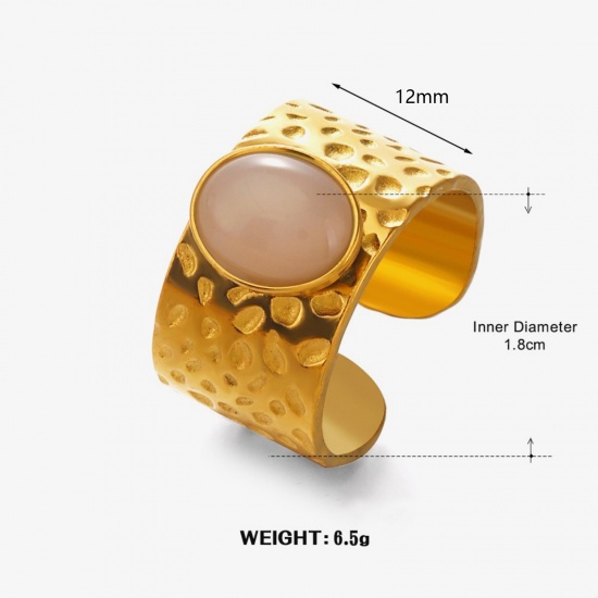 Picture of Wholesale Women's Gift Pink Imitation Gemstones Open Adjustable Rings, 18K Gold Plated 304 Stainless Steel, Vacuum Plating Stylish Retro Jewelry Supply 18mm(US Size 7.75), 1 Piece