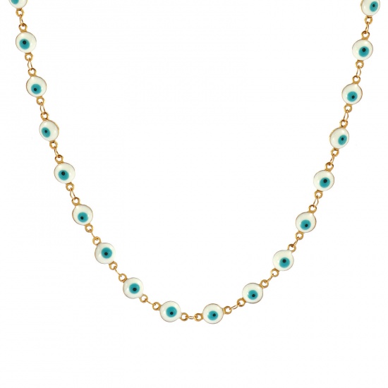 Bild von Großhandel Böser Blick Evil Eye Weiß Doppelseitige Emaille Handgefertigte Gliederkette Halskette, 18K Echtgold plattiert 304 Edelstahl, Frauen Umweltfreundliche PVD-Vakuumbeschichtung, wasserdicht, anlaufgeschützt und hypoallergen Religiös Retro Geschenk Schmuck für Einzelhändler, 40cm + 5cm lang, K