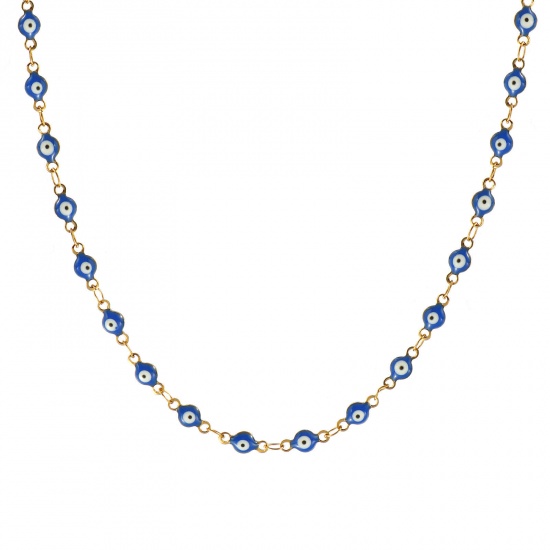 Bild von Großhandel Böser Blick Evil Eye Dunkelblau Doppelseitige Emaille Handgefertigte Gliederkette Halskette, 18K Echtgold plattiert 304 Edelstahl, Frauen Umweltfreundliche PVD-Vakuumbeschichtung, wasserdicht, anlaufgeschützt und hypoallergen Religiös Retro Geschenk Schmuck für Einzelhändler, 40cm + 5cm l