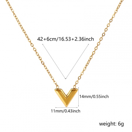 Picture of Wholesale V Shaped Pendant Charm Necklace, 18K Real Gold Plated 304 Stainless Steel Link Cable Chain, Women's Eco-friendly PVD Vacuum Plating Waterproof Anti-Tarnish Hypoallergenic Stylish Dainty Gift Jewelry For Retailer, 42cm(16.5") + 6cm(2.4") long, 1 Piece