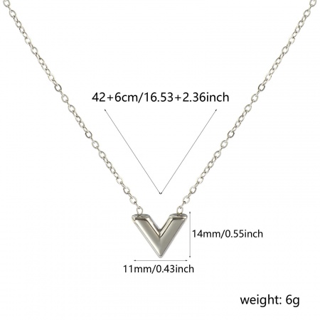 Picture of Wholesale V Shaped Pendant Charm Necklace, Silver Tone 304 Stainless Steel Link Cable Chain, Women's Eco-friendly Stylish Dainty Gift Jewelry For Retailer, 42cm(16.5") + 6cm(2.4") long, 1 Piece