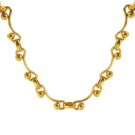 Picture of Wholesale Handmade Link Chain Necklace, 18K Gold Plated 304 Stainless Steel, Women's Eco-friendly Stylish Retro Gift Jewelry For Retailer, 42cm(16.5") + 5cm(2") long, 1 Piece