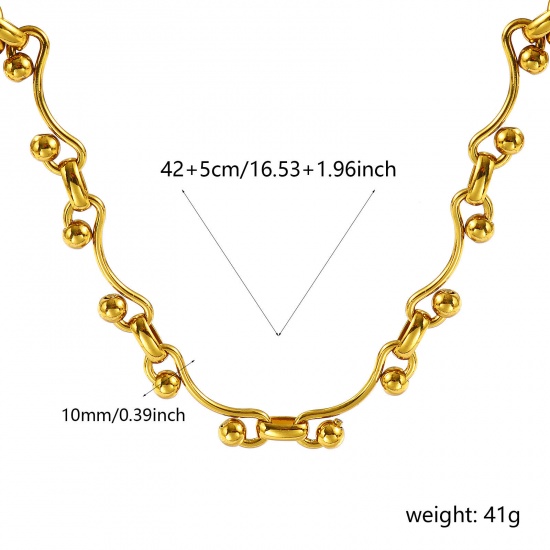 Picture of Wholesale Handmade Link Chain Necklace, 18K Gold Plated 304 Stainless Steel, Women's Eco-friendly Stylish Retro Gift Jewelry For Retailer, 42cm(16.5") + 5cm(2") long, 1 Piece