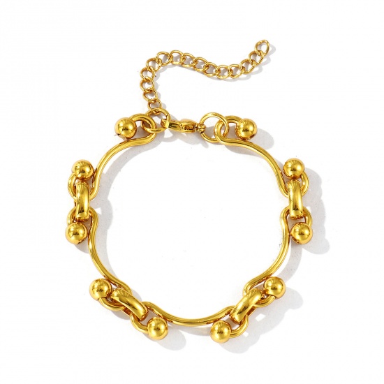 Picture of Wholesale Handmade Link Chain Bracelets, 18K Gold Plated 304 Stainless Steel, Women's Eco-friendly Stylish Retro Gift Jewelry For Retailer, 18cm(7.1") long, 1 Piece