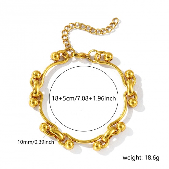 Picture of Wholesale Handmade Link Chain Bracelets, 18K Gold Plated 304 Stainless Steel, Women's Eco-friendly Stylish Retro Gift Jewelry For Retailer, 18cm(7.1") long, 1 Piece