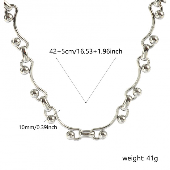 Picture of Wholesale Handmade Link Chain Necklace, Silver Tone 304 Stainless Steel, Women's Eco-friendly Stylish Retro Gift Jewelry For Retailer, 42cm(16.5") + 5cm(2") long, 1 Piece