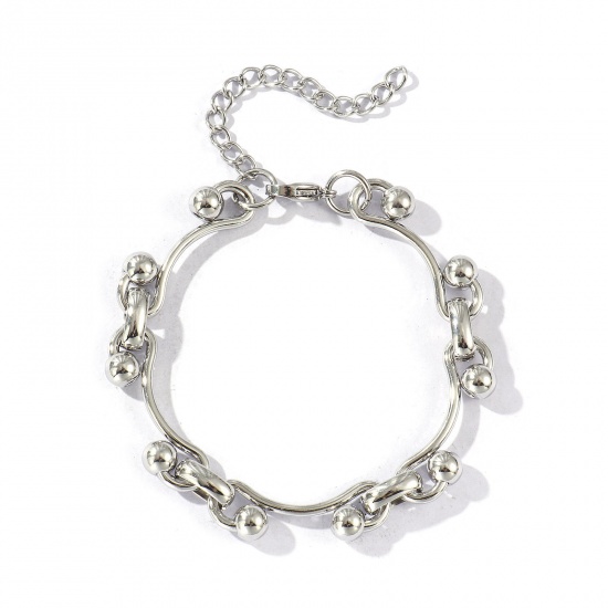 Picture of Wholesale Handmade Link Chain Bracelets, Silver Tone 304 Stainless Steel, Women's Eco-friendly Stylish Retro Gift Jewelry For Retailer, 18cm(7.1") long, 1 Piece