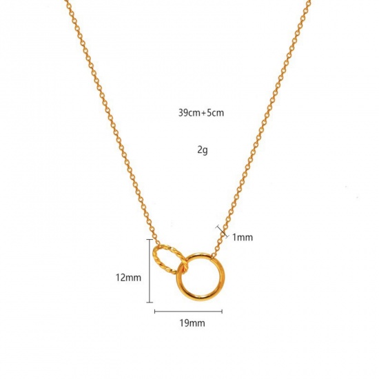 Picture of Wholesale Bicyclic Pendant Charm Necklace, 18K Gold Plated 304 Stainless Steel Women's Eco-friendly PVD Vacuum Plating Stylish Dainty Gift Jewelry For Retailer, 39cm(15.4") + 5cm(2") long, 1 Piece