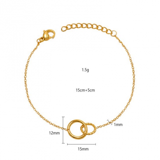 Picture of Wholesale Bicyclic Charm Bracelets, 18K Gold Plated 304 Stainless Steel Women's Eco-friendly PVD Vacuum Plating Stylish Dainty Gift Jewelry For Retailer, 15cm(5.9") long, 1 Piece