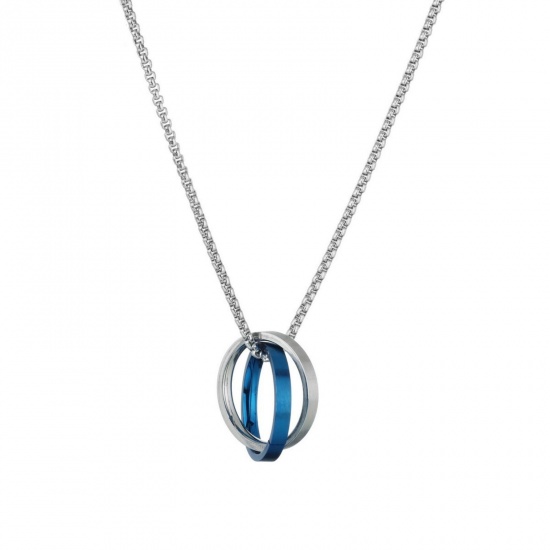 Picture of Wholesale Bicyclic Blue Pendant Charm Necklace, Silver Tone 304 Stainless Steel Women's Eco-friendly Stylish Dainty Gift Jewelry For Retailer, 50cm(19.7") long, 1 Piece