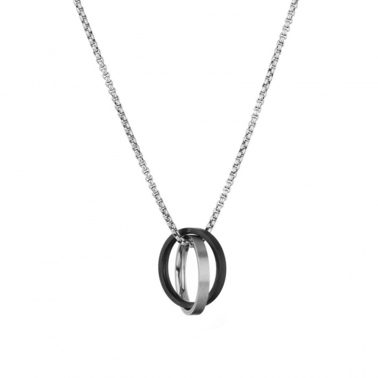 Picture of Wholesale Bicyclic Black Pendant Charm Necklace, Silver Tone 304 Stainless Steel Women's Eco-friendly Stylish Dainty Gift Jewelry For Retailer, 50cm(19.7") long, 1 Piece