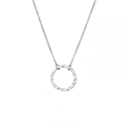 Picture of Wholesale Circle Ring Pendant Charm Necklace, Silver Tone 304 Stainless Steel Women's Eco-friendly Stylish Dainty Gift Jewelry For Retailer 38cm(15") + 5cm(2") long, 1 Piece