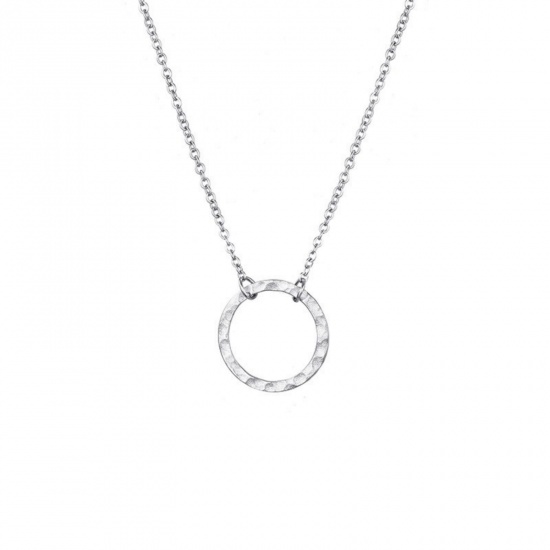 Picture of Wholesale Circle Ring Pendant Charm Necklace, Silver Tone 304 Stainless Steel Women's Eco-friendly Stylish Dainty Gift Jewelry For Retailer 38cm(15") + 5cm(2") long, 1 Piece