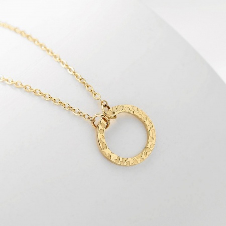 Picture of Wholesale Circle Ring Pendant Charm Necklace, 18K Gold Plated 304 Stainless Steel Women's Eco-friendly Stylish Dainty Gift Jewelry For Retailer 38cm(15") + 5cm(2") long, 1 Piece