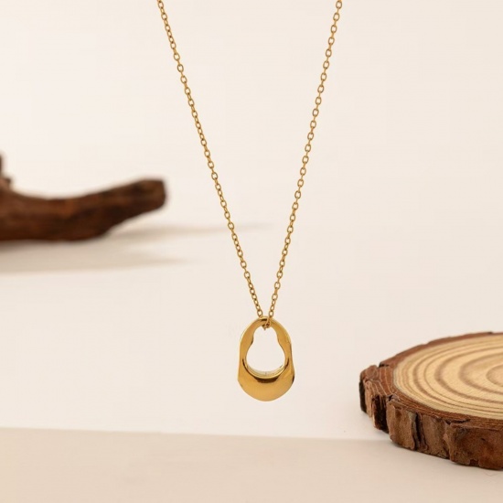Picture of Wholesale Drop Pendant Charm Necklace, 18K Gold Plated 304 Stainless Steel Women's Eco-friendly Stylish Dainty Gift Jewelry For Retailer, 40cm(15.7") + 5cm(2") long, 1 Piece