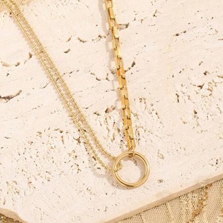 Picture of Wholesale Circle Ring Pendant Charm Necklace, 18K Gold Plated 304 Stainless Steel Box Chain, Women's Eco-friendly Stylish Dainty Gift Jewelry For Retailer, 40cm(15.7") + 5cm(2") long, 1 Piece