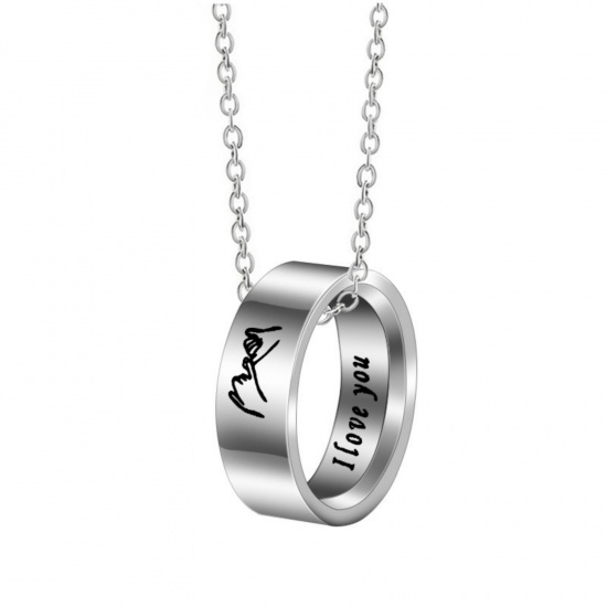 Picture of Wholesale Finger Ring Message " I Love you " Pendant Charm Necklace, Silver Tone 304 Stainless Steel Link Cable Chain, Couple's Eco-friendly Hip-Hop Simple & Casual Gift Jewelry For Retailer, 40cm(15.7") + 5cm(2") long, 20.7mm(US Size 11), 1 Piece