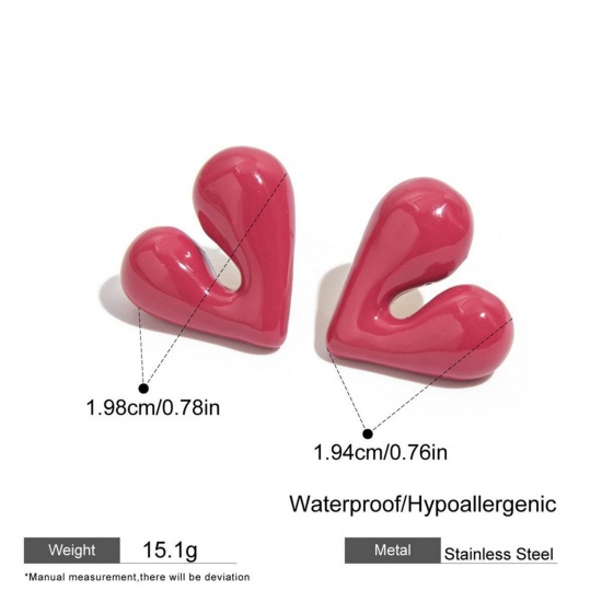 Imagen de día de San Valentín Elegante Pendientes de Poste de Oreja Al Por Mayor, Corazón Rojo Esmalte Chapado en Oro de 18K 304 Acero Inoxidable, Mujeres Respetuoso del Medio Ambiente Regalo Suministro de Joyería, 1 Par