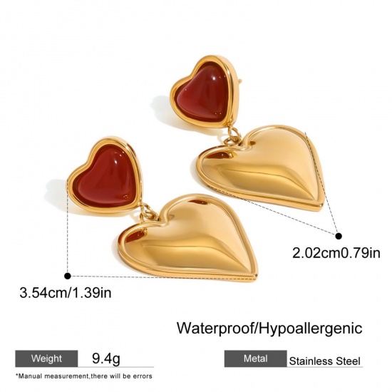 Imagen de día de San Valentín Elegante Pendientes de Poste de Oreja Al Por Mayor, Corazón Rojo Esmalte Chapado en Oro de 18K 304 Acero Inoxidable, Mujeres Respetuoso del Medio Ambiente Regalo Suministro de Joyería, 1 Par
