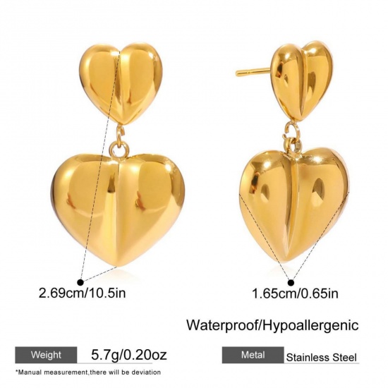 Imagen de día de San Valentín Elegante Pendientes de Poste de Oreja Al Por Mayor, Corazón Chapado en Oro de 18K 304 Acero Inoxidable, Mujeres Respetuoso del Medio Ambiente Regalo Suministro de Joyería, 1 Par
