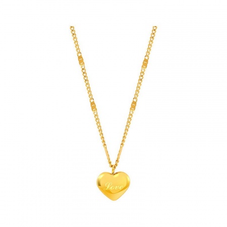 Picture of Wholesale Heart Pendant Charm Necklace, 18K Gold Plated 304 Stainless Steel Curb Link Chain, Women's Eco-friendly PVD Vacuum Plating Valentine's Day Dainty Gift Jewelry For Retailer, 40cm(15.7") + 5cm(2") long, 1 Piece