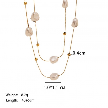 Picture of Wholesale Imitation Pearl Beaded Necklace, 18K Gold Plated 304 Stainless Steel, Women's Eco-friendly Baroque Dainty Gift Jewelry For Retailer, 40cm(15.7") + 5cm(2") long, 1 Piece