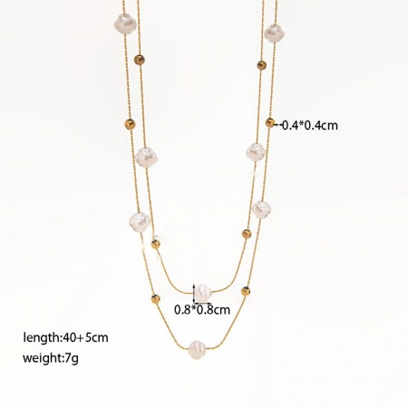 Picture of Wholesale Imitation Pearl Beaded Necklace, 18K Gold Plated 304 Stainless Steel, Women's Eco-friendly Baroque Dainty Gift Jewelry For Retailer, 40cm(15.7") + 5cm(2") long, 1 Piece